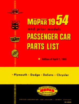 1954 Factory Parts Catalog Plymouth Dodge DeSoto Chrysler Cars, Vintage